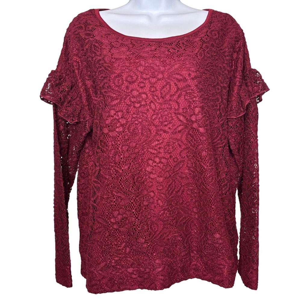 Juicy Couture Y2K Womens Burgundy Lace Ruffle Sleeve Top Size L Whimsigoth
